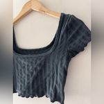 Aerie  Offline Charcoal Gray Ribbed Square Neck Crop Top Lettuce Hem Photo 1