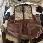 Brown and Cream Patterned Myra Backpack with Leather Accents Photo 4