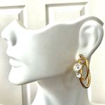 Gold tone and rhinestone double hoop earrings Photo 3