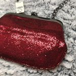 EXPRESS NWT Ruby Red Glitter Gunmetal Clutch Crossbody Evening Purse Handbag Photo 3