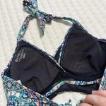 Athleta Blue Multi Color Print Monaco Wrap Bikini Halter Swim Top 32B / 32C Photo 5