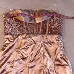 NWOT pink satin mermaid prom dress strapless corset lace up back front slit 4 Photo 7
