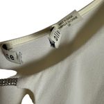 Alice + Olivia  Ecru Crystal-Embellished Scoop Neck Cutout Crepe Bodysuit Small Photo 6