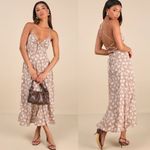 Lulus Picturesque Moments Brown Floral Print Strappy Maxi Dress Open Back Size L Photo 1