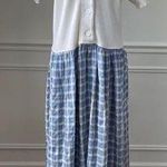 Vintage 80s 90s Barbara Lesser Maxi Dress Cottagecore Thermal Seersucker Cabinco Blue Size L Photo 0