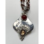 Handcrafted Sterling Silver Pendant Necklace With Amber Bead Chain & Carnelian G Size 18 Photo 4