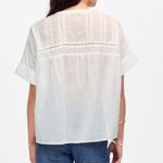 Madewell  White Lace-Inset Pintucked Henley Top Semi Sheer Short Sleeve Small Photo 8