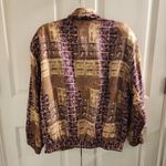 90s Vintage BOGARI Silk Bomber Jacket Abstract Print Windbreaker large Y2k 80s Tan Photo 1