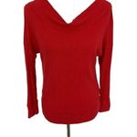 Lucky Brand  Red Waffle Knit V Neck Pullover Sweater Medium Casual Cozy Fall Top Photo 2