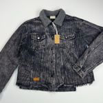 Simply Southern Gray Acid Wash Corduroy Jacket Sherpa Collar Distressed Size L Photo 3