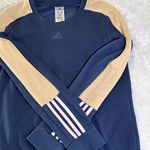 Adidas Essentials Logo Colorblock 3-Stripe Pullover Sweatshirt Women L Navy Tan Photo 1