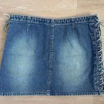 No Boundaries Vintage Y2K Faded Rawhide Leather Lace Up Sides Denim Mini Skirt Photo 7