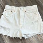 ZARA  White Jean Shorts High-Waisted Frayed Hem size 6 Photo 0