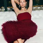 H&M  EDITION | Party Formal Dress Gown Red Tulle Ruffle Bandeau Strapless | XL Photo 0