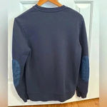 COS  Navy Crewneck Sweatshirt with Denim Elbow Patches Photo 2