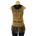 Crochet Fringe Boho Tank Top Size S Cotton Festival Vest Beach Coverup Y2K Gold Photo 2