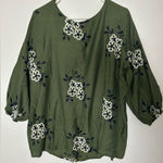 Kindred  Olive Floral Embroidered Blouse 2X Photo 0