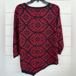 Joan Vass New York Sweater Tunic Size XL Black Red Jacquard Asymmetrical Hem Photo 1