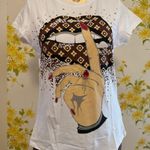 Rhinestone Graphic White and Brown Short Sleeve Tee size S Photo 5