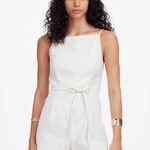 Madewell  Sleeveless Square Neck Pleated Romper Italian Ivory Pinstripe US 00 NWT Photo 1