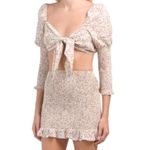 Love Tree Cream Floral Boho Cropped Blouse Ruffle Skirt 2 Piece Set Size Medium Photo 1