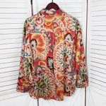 JODIFL  Boho Printed Satin Button Up Blouse Shirt Orange Multi Large Photo 8