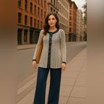 Pure Handknit Artisan Stripe Cotton Cardigan Sweater | Small | Neutral Style Black Photo 13