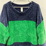 Aerie Offline by Navy Blue & Green Long Sleeve Crewneck Chenille Sweater Sz L Photo 3