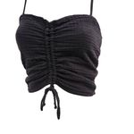 Aerie Smocked Cinched-Front Cropped Cami Tank Convertible Straps Black Small Photo 1