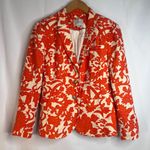 Ann Taylor Loft 100% Linen Orange Floral Single Breasted 2 Button Blazer Size 0 Photo 9