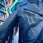 Black Leather Fringe Studded Jacket Size L Photo 9