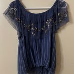Free People  Navy Sequin Blouse Photo 6