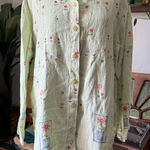 Vintage 90’s Hot Cotton Gardencore Floral 100% Linen Long Sleeve Top Green Photo 0
