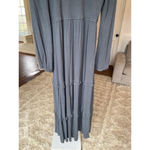 In Loom  Smocked Maxi Dress Slate Gray Charcoal Long Sleeve Tiered Cotton Gauze L Photo 2