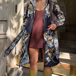 Farm Rio  Coat Blue Patterned Puffer Jacket Long Photo 0