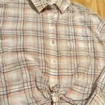 Elizabeth and James  Plaid Tan Tie Button Up Women’s Small Photo 4