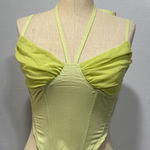 Women’s Cropped Tank Top Size S Boning Rushed Mesh Y2K Green Coquette Feminine Photo 0