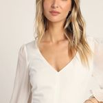 Lulus  Sheer Attraction White Long Sleeve Ruffled Mini Dress Photo 2