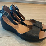 Sundance  Black Leather Perforated Cutout Wedge Heeled Sandal Size 40/8.5 US Photo 0