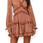 Lulus NWT  Admire You Burnt Orange Floral Print Ruffled Long Sleeve Mini Dress M Photo 0