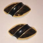 Vintage Gold Tone & Black Fabric Striped Shoe Clips Photo 2
