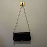 Nine West Black Leather and Gold Detail Fold-over Clutch with Chain Strap Photo 12