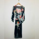 Floreat Anthropologie full length open tie front kimono black with floral print. Pink Size M Photo 4