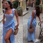 House Of CB  'Ariela' Soft Blue Ruffle Maxi Dress NWOT size XS‎ Photo 4