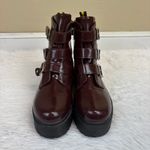 Yoki  Vegan Leather Platform Buckle Boots Dark Red Size 10 Photo 2