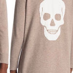 Sweet Romeo Skull Back Open Long Sleeve Cardigan Sweater, Tan/White, Medium Photo 0