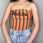 Mighty fine Green, Pink, & Yellow/Orange Striped “Malibu” Cropped Strapless Tube-Top Photo 2