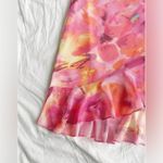 NEW Watercolor Halter Backless Ruffle Trim Bodycon Mini Dress S Pink Photo 6