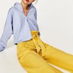 ZARA Yellow Linen Wide Leg Paper Bag Cropped Palazzo Pants sz XS Photo 5