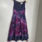 Lela‎ Rose Neiman Marcus for Target Cotton Silk Floral Midi Dress Size 6 Purple Photo 2